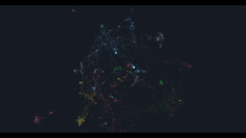 OHBM 2026 — Abstract Atlas 3D visualization with our three abstracts highlighted